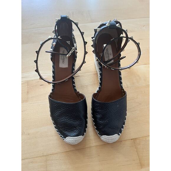 Valentino Garavani Rockstud Double Leather Wedge Espadrilles 38 WORN ONCE - Picture 3 of 7
